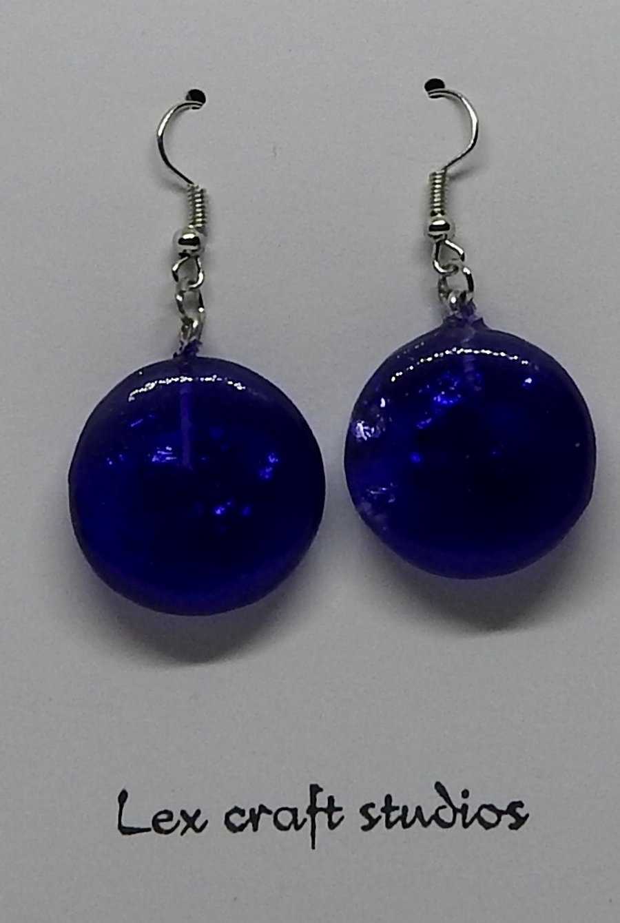Large deep blue sparkle earrings 