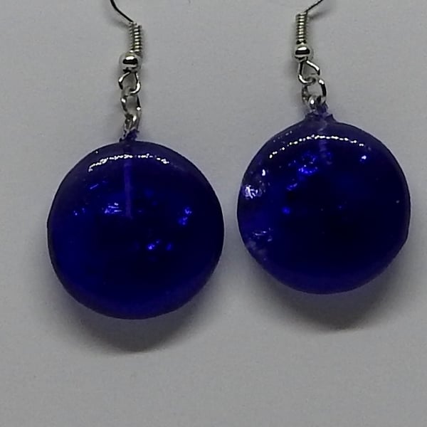 Large deep blue sparkle earrings 
