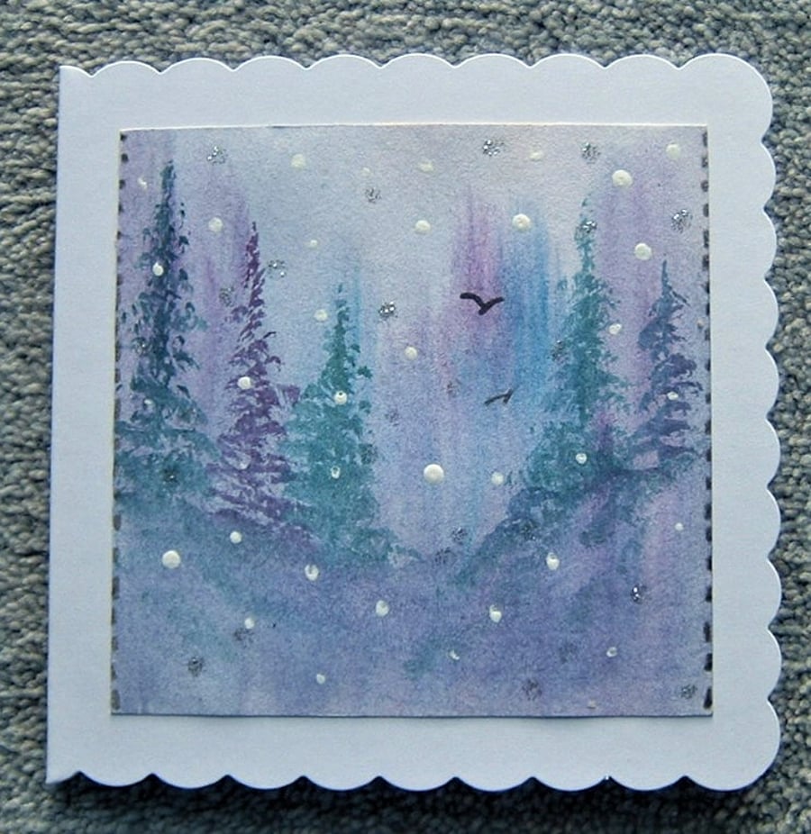 hand painted watercolour winter blank all occasions card ( ref F 285)