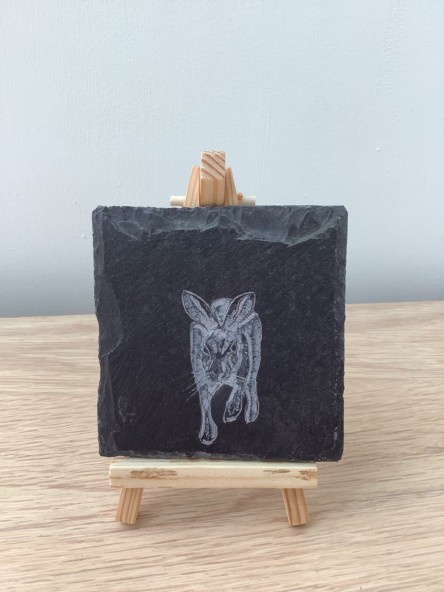 Hare - original wildlife art picture hand carved on slate