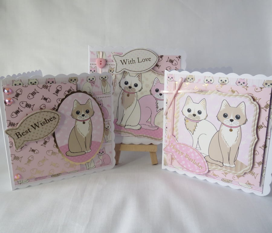 Cat Birthday cards set of three