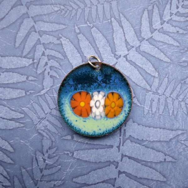 Rock pool pendant in enamelled copper 251