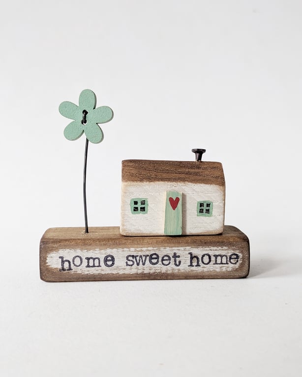 Little Wooden Painted House and Base in a Bag