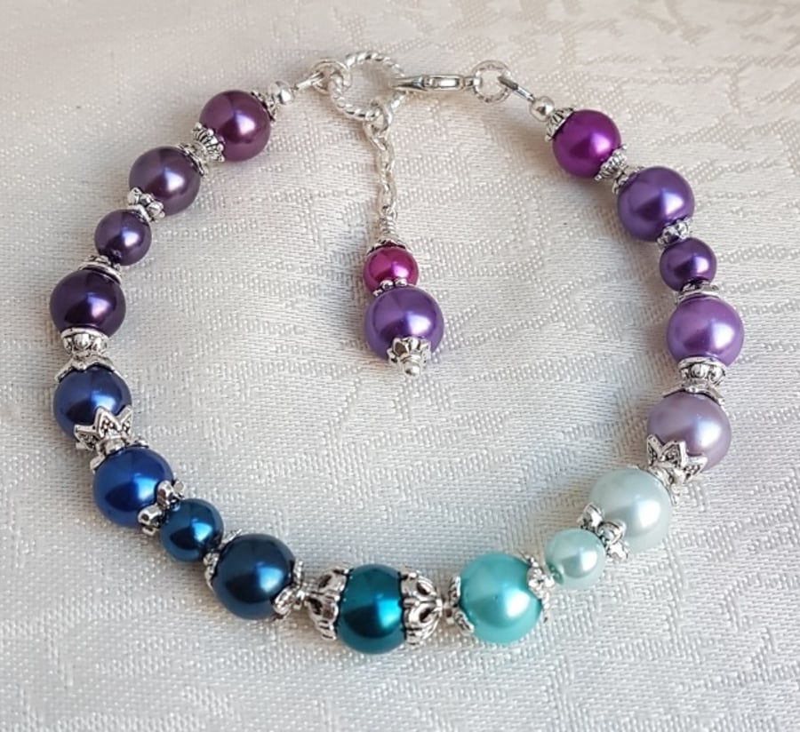 Gorgeous Spirit of the Peacock Beaded Bracelet - Silver tones - Design 2