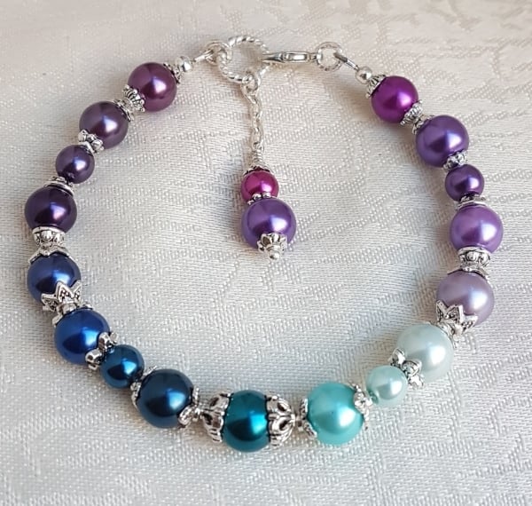 Gorgeous Spirit of the Peacock Beaded Bracelet - Silver tones - Design 2