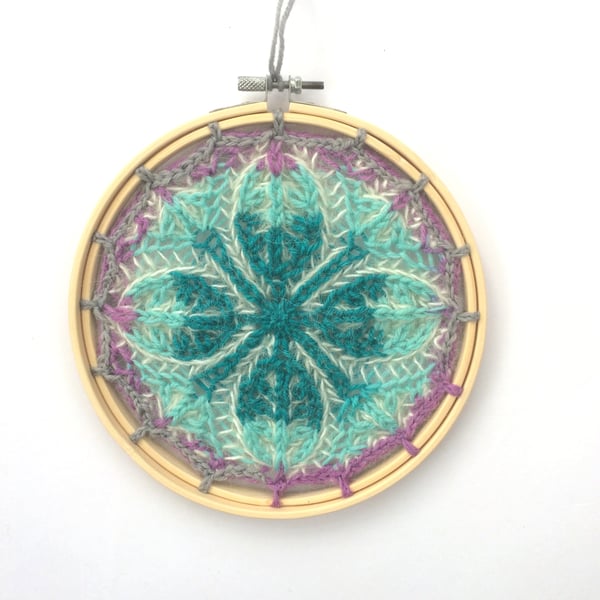 Tropical Leaves Knitted Textile Wall hanging 7" Mandala