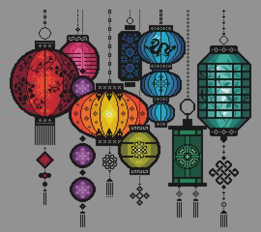 279B Cross Stitch Pattern Chinese Rainbow of Lanterns, New Year Festival Lights