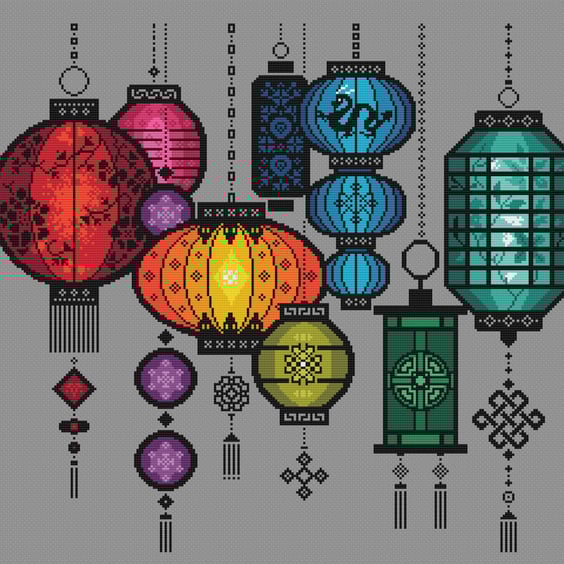 279B Cross Stitch Pattern Chinese Rainbow of Lanterns, New Year Festival Lights