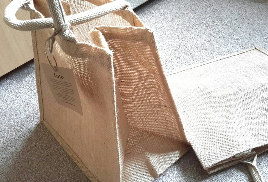 Pack of 5 Lined Hessian Jute Bags, 12" x 12" x 8"