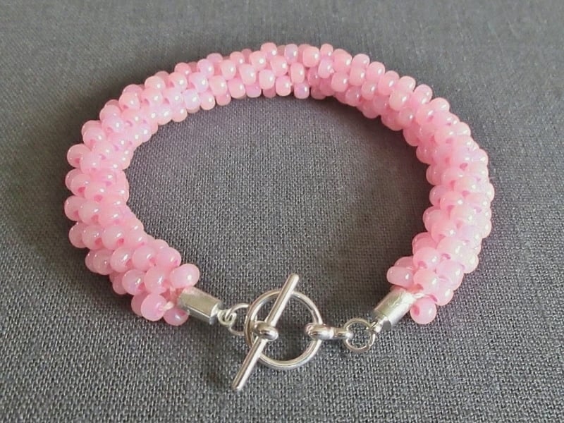 Pastel Baby Pink Kumihimo Seed Bead Fashion Bracelet Gift For Her