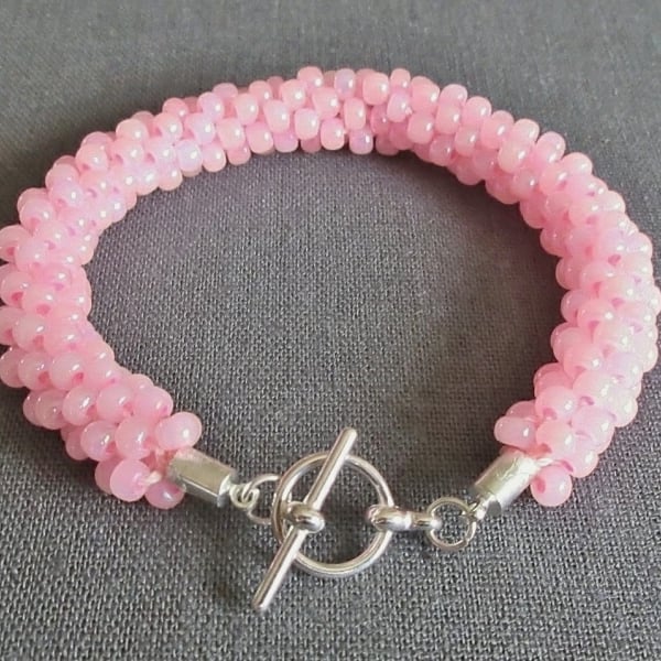 Pastel Baby Pink Kumihimo Seed Bead Fashion Bracelet Gift For Her