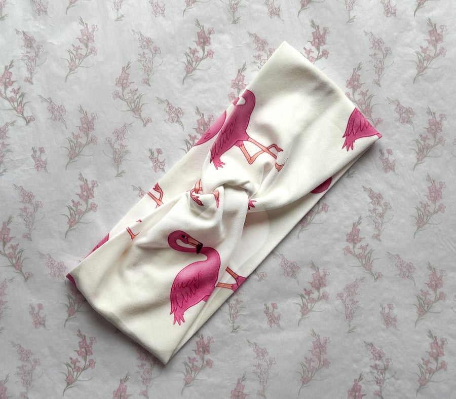Women's Twist Knot Headband-Hairband Knot-Jersey Twist Headband-Flamingos-HA005