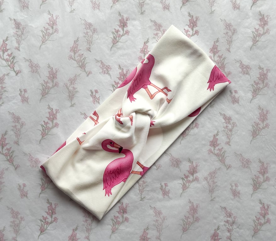 Women's Twist Knot Headband-Hairband Knot-Jersey Twist Headband-Flamingos-HA005