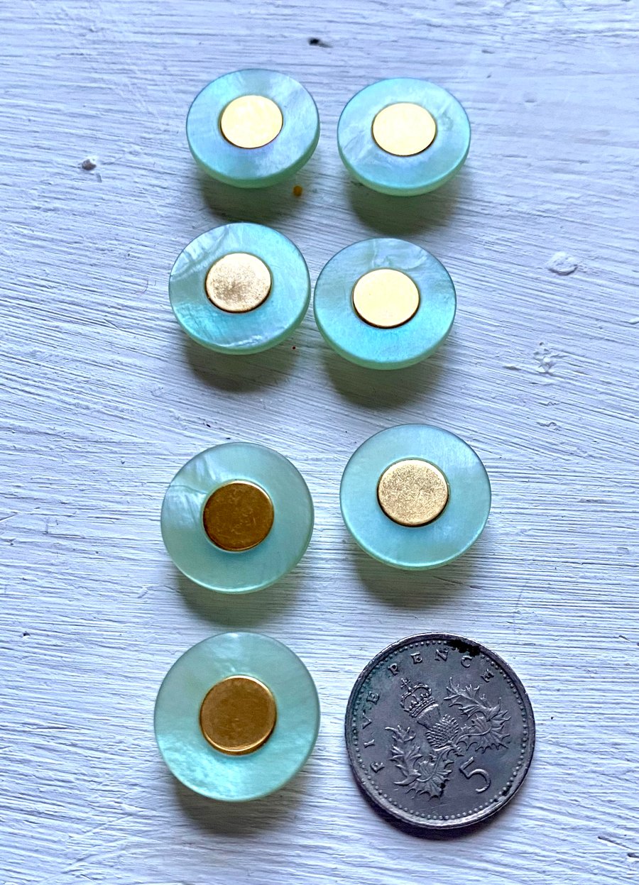 7 green and gold vintage buttons