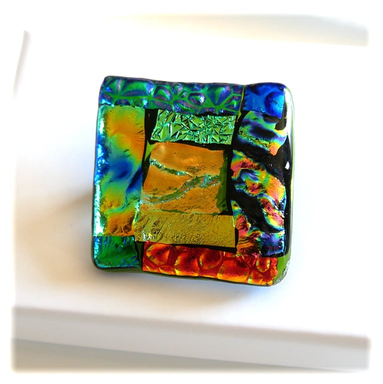 Dichroic L009 Luxury Fused Glass Patchwork Brooch Handmade 