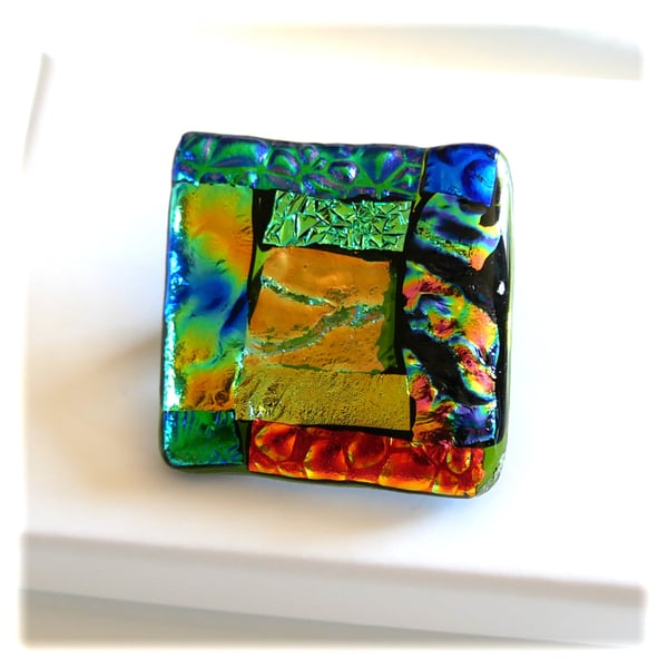 Dichroic L009 Luxury Fused Glass Patchwork Brooch Handmade 