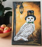 Steampunk style Snowy Owl Original acrylic painting on stretched canvass.   - Image 1