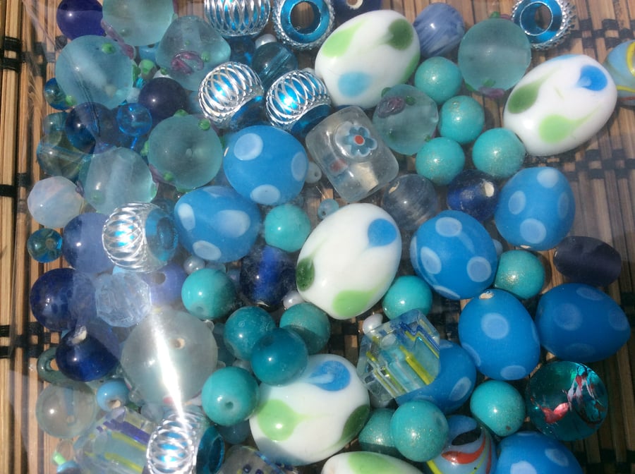 Mix of Blue Glass Beads