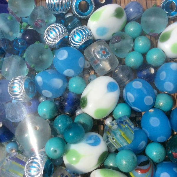 Mix of Blue Glass Beads