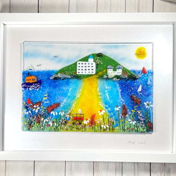 Burgh island in fused glass - fused glass landscape