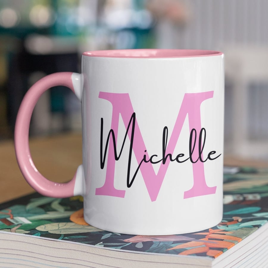 Personalised Name Mug PINK Initial & Name Mug Custom Name Coffee Mug Gift 