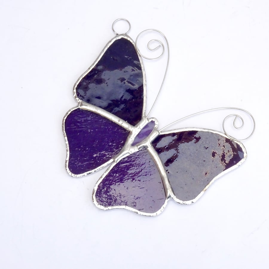 Stained Glass Butterfly Suncatcher - Handmade Decoration - Purple