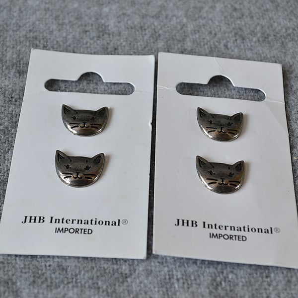 DESTASH: 4 Rare Vintage JHB International Metal Cat Head Buttons