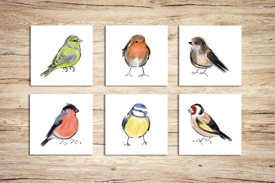 British Birds Greeting Cards Pack of 6 - Birds Illustration Card Multipack