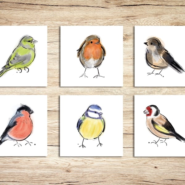 British Birds Greeting Cards Pack of 6 - Birds Illustration Card Multipack