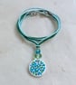 Blue and green short polymer clay pendant and cotton cord necklace