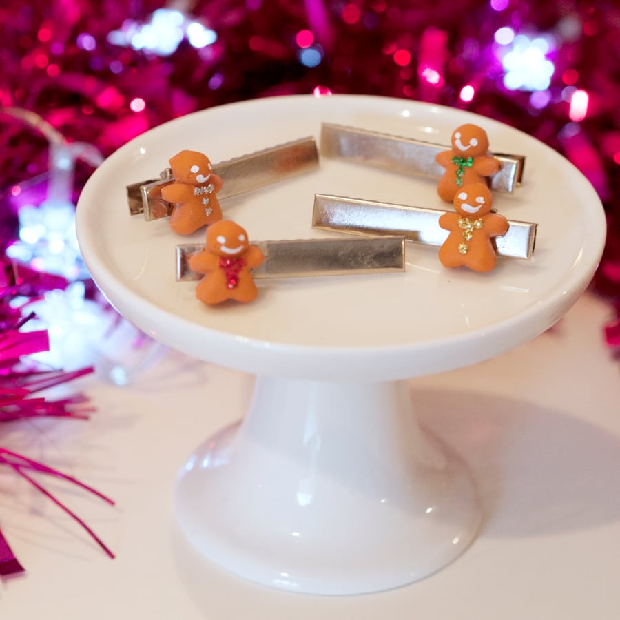 Christmas set of gingerbread man Hairclip (quirky, fun, unique, handmade, novel)