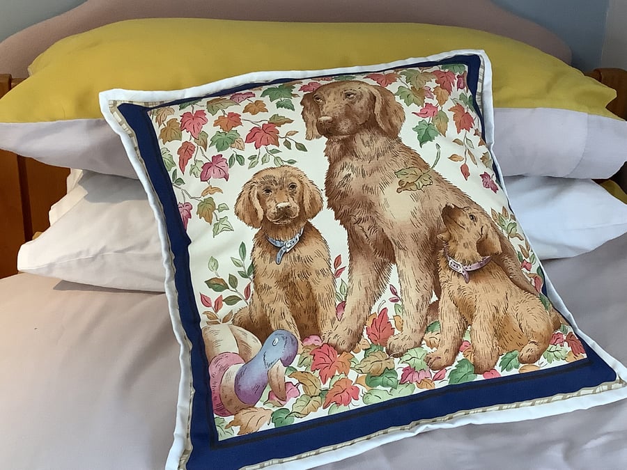  Square cotton cushion cover featuring print of cute dog family