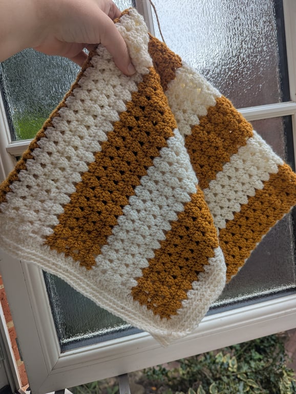 Crotchet Baby blanket - Cream and Mustard Yellow 