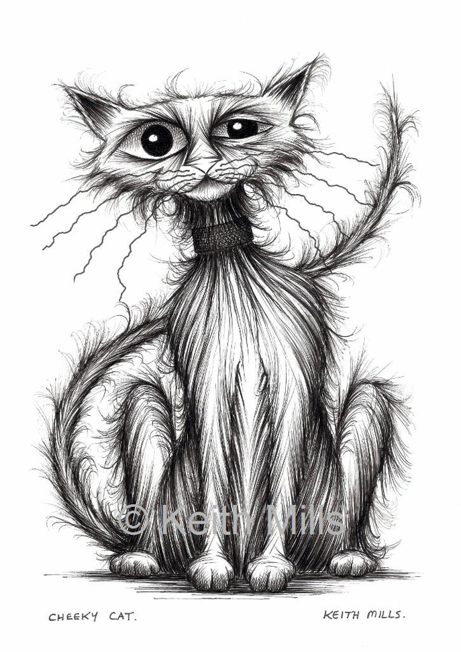 Cheeky cat Print A4 size picture Naughty pet puss who's been up to no good