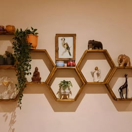 Hexagon Shelves - Hexagon Shelf - Reclaimed Wood Shelf - Honeycomb Shelf