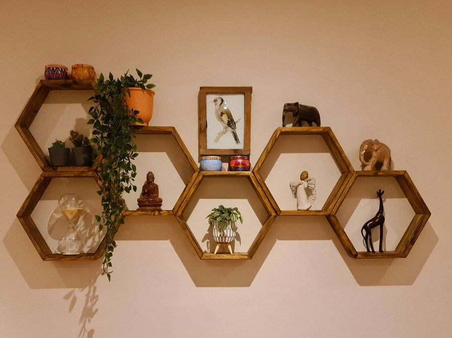 Hexagon Shelves - Hexagon Shelf - Reclaimed Wood Shelf - Honeycomb Shelf