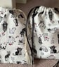 Small cat themed black and white drawstring pouch bag - Image 3
