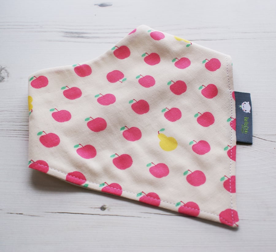 Bandana Dribble Bib Handmade Sevenberry Pink Apples Fabric NEW BABY GIFT IDEA