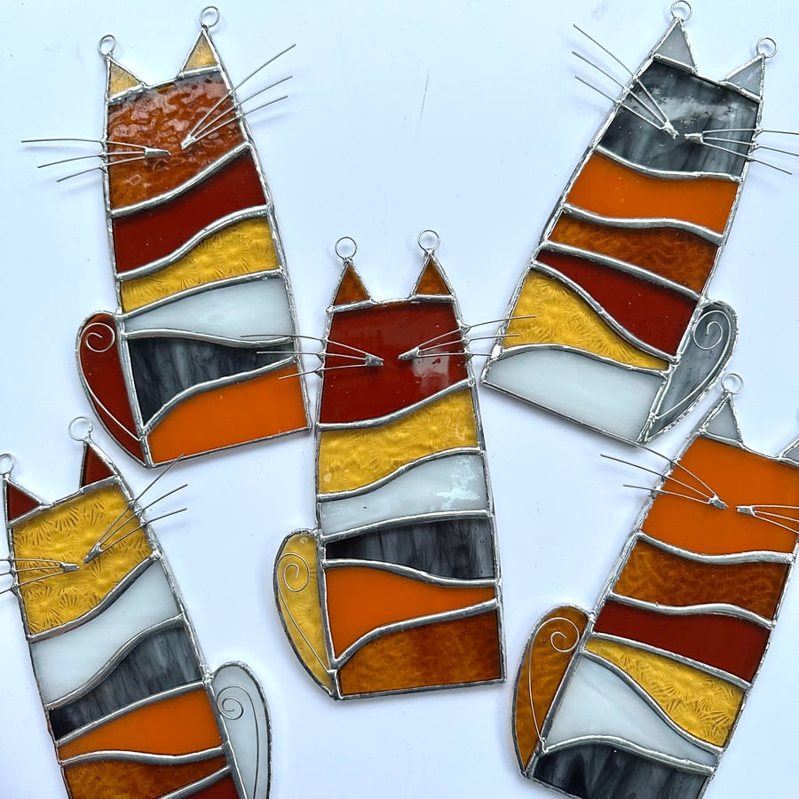 Stained Glass Pussy Cat Suncatcher - Window Decoration - Tortoiseshell