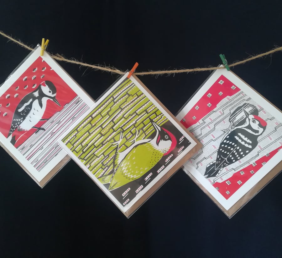 Set of 3 woodpecker cards