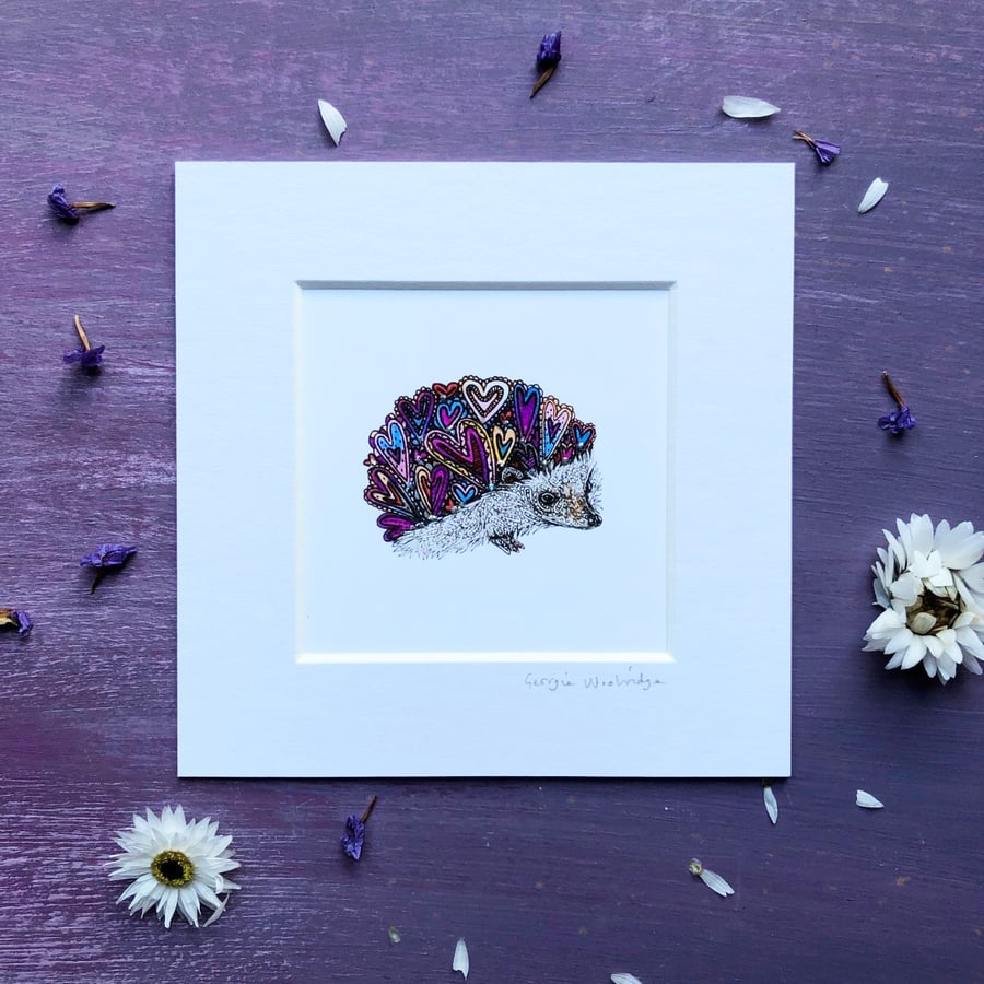 'Hedgehog Love' 5" x 5" Mounted Print