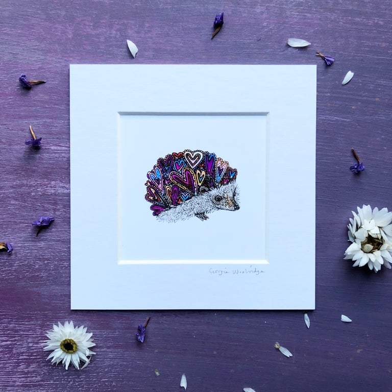 'Hedgehog Love' 5" x 5" Mounted Print