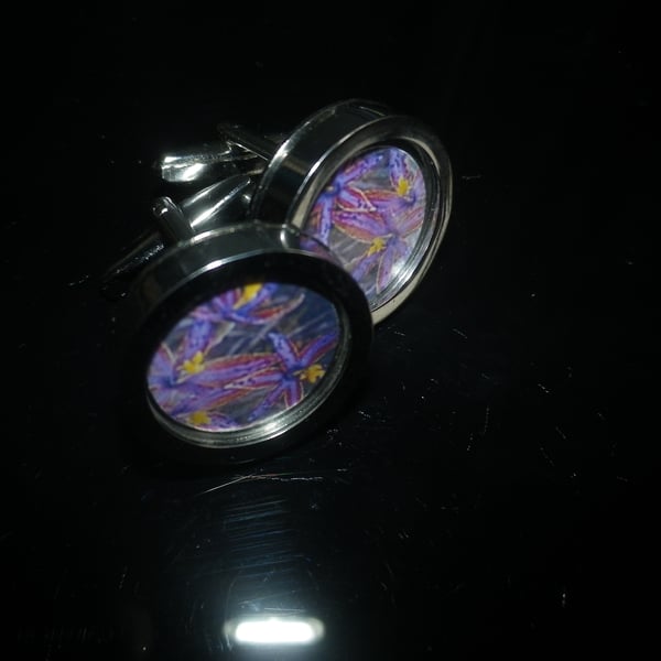 Purple Orchid ( Queen of Sheba ) cufflinks, deep rich colours, Ref : 