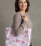 Pale pink & blue butterfly shoulder tote shopping bag