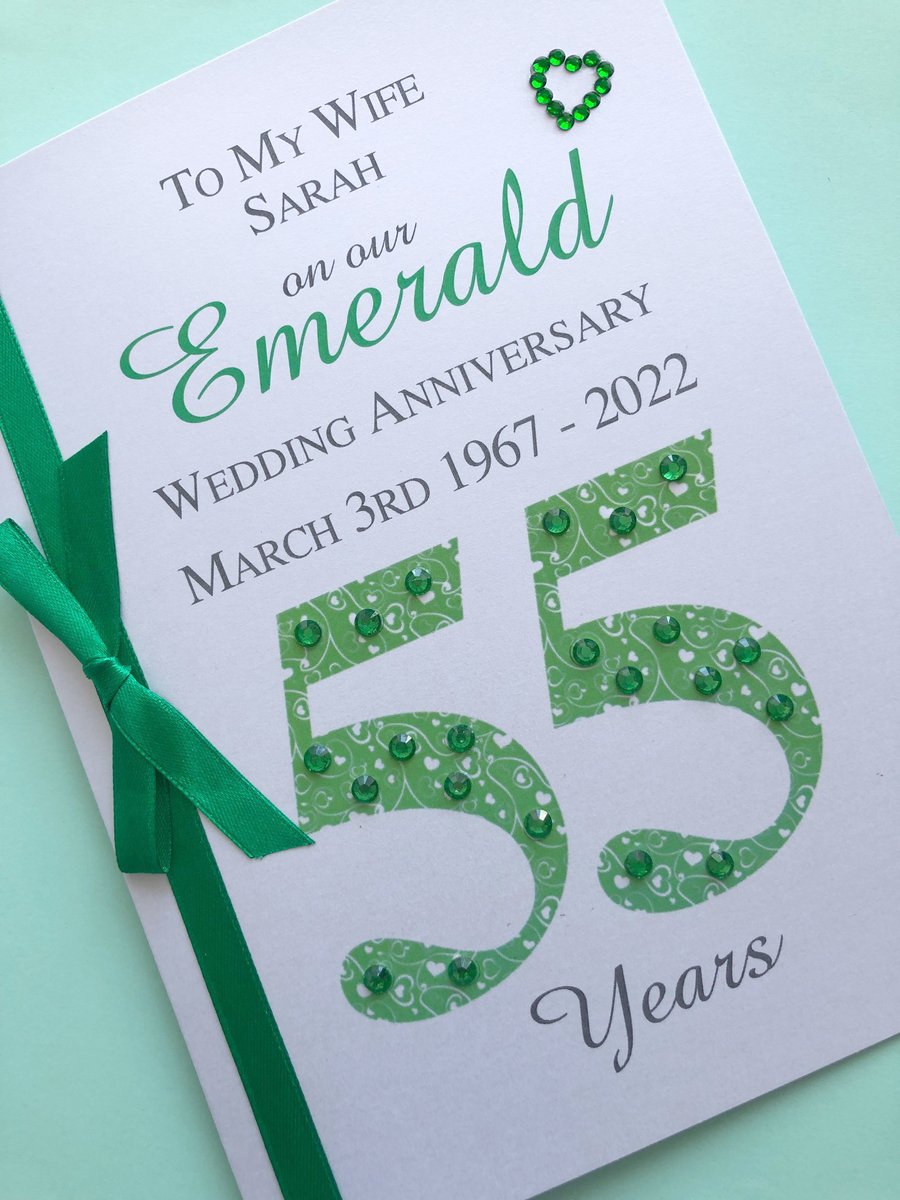 Luxury 55th (Emerald) Anniversary Card – Personalised with Names and Date