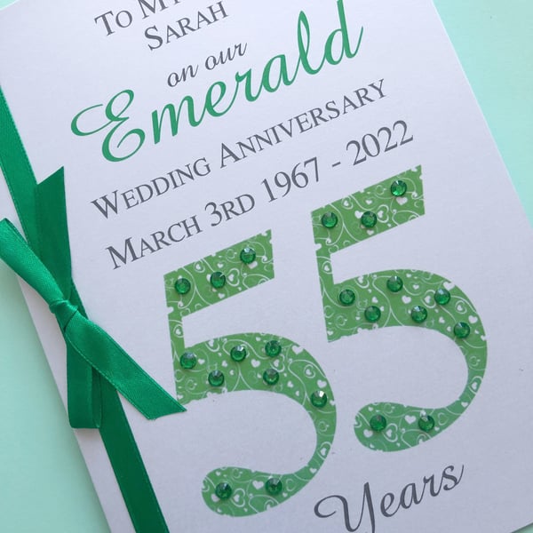 Luxury 55th (Emerald) Anniversary Card – Personalised with Names and Date