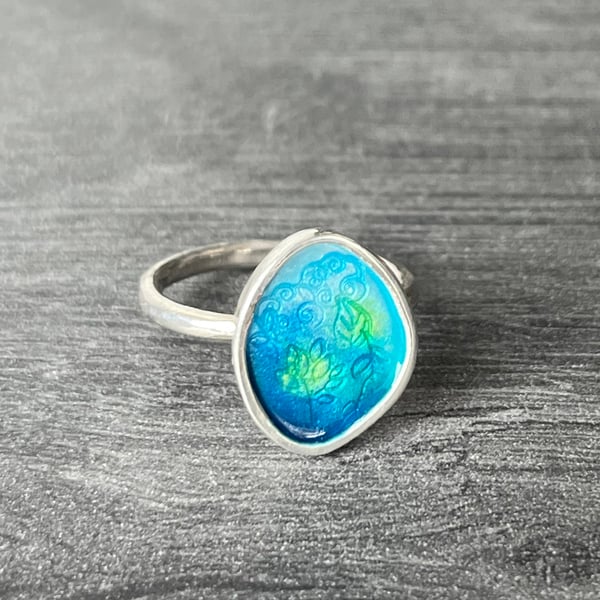 Cloud Ocean Ring, enamel ring, blue enamel ring, pebble ring, cloud ring, nature