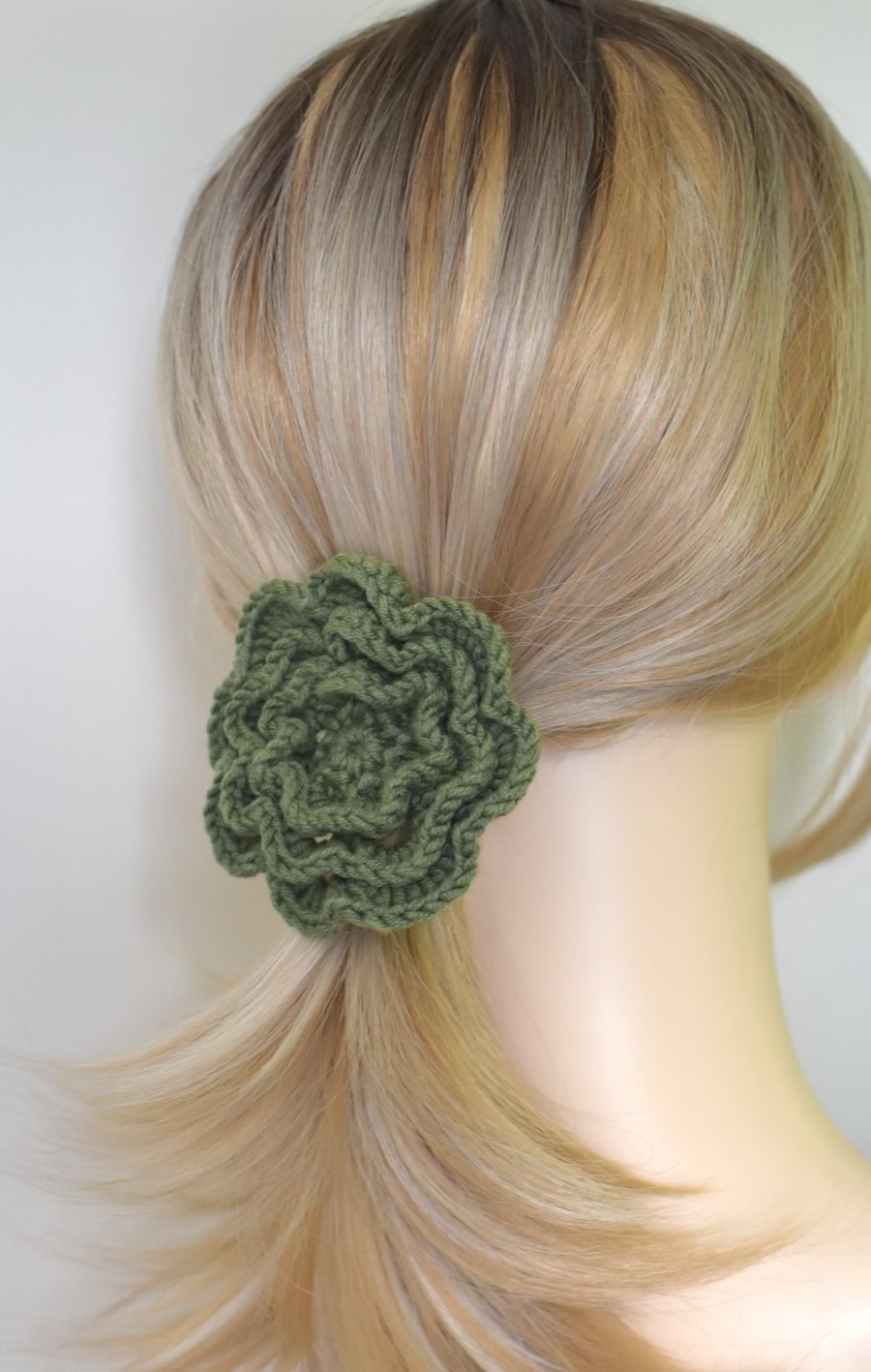 Handmade Merino Wool Crochet Hair Scrunchie - Natural Fibre Tie, Hair Accessory