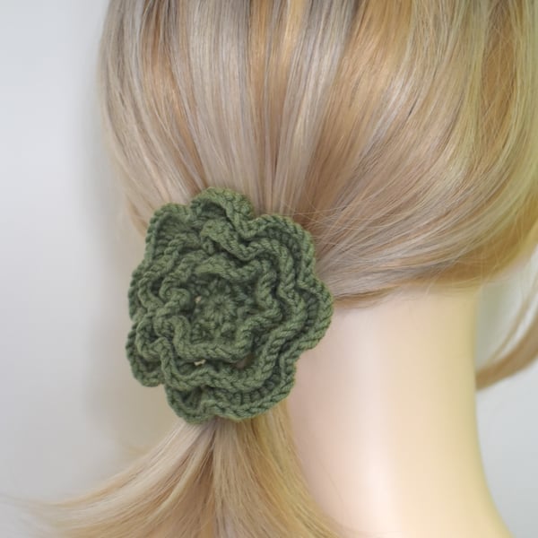 Handmade Merino Wool Crochet Hair Scrunchie - Natural Fibre Tie, Hair Accessory