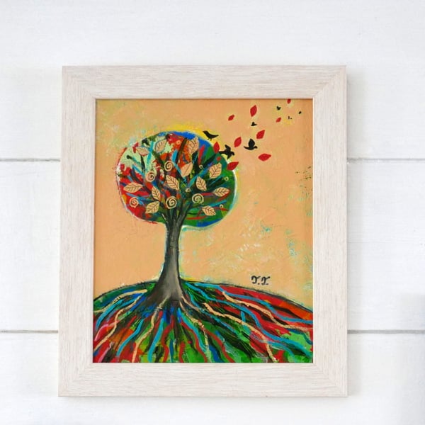 Original Landscape Painting, Tree Artwork, Autumn Art, Cottage Style